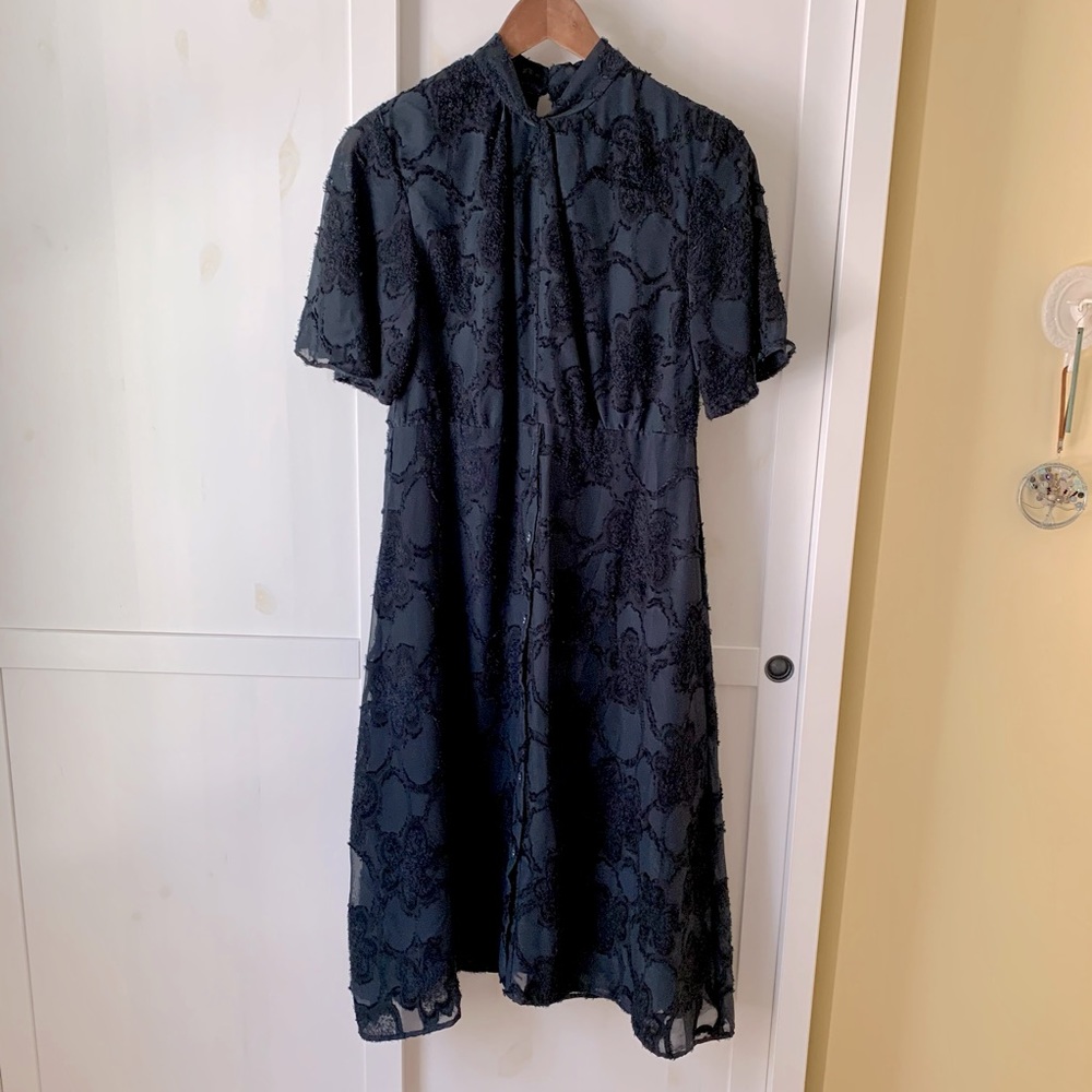 Zara Navy Layered Chiffon Dress